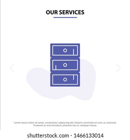 Our Services Safe, Cabinet, Closet, Cupboard Solid Glyph Icon Web card Template. Vector Icon Template background