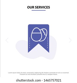 Our Services Tag, Easter, Egg Solid Glyph Icon Web card Template. Vector Icon Template background