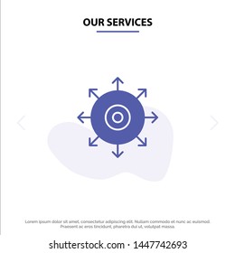 Our Services Target, Point, Achieve, Success Solid Glyph Icon Web card Template