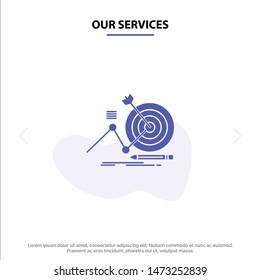 Our Services Target, Success, Goal, Focus Solid Glyph Icon Web card Template