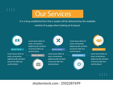 Unsere Dienstleistungen Vorlage a4 Seite drucken Geschäftsprofil Geschäftsbericht Broschüre Katalog Corporate Landscape Layout Portfolio Abstraktes Präsentationsblatt Webpage Creative PowerPoints magazine