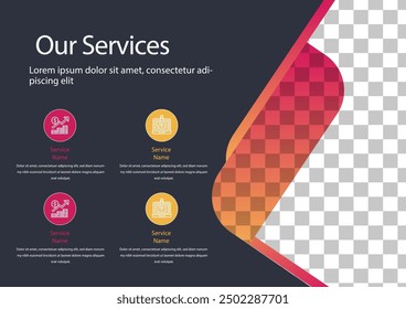 Our Services template a4 page print business profile annual report brochure catalog corporate Landscape Layout Portfolio Abstract Presentation leaflet Webpage Creative PowerPoints magazine