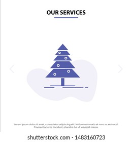Our Services Tree, Forest, Christmas, XMas Solid Glyph Icon Web card Template