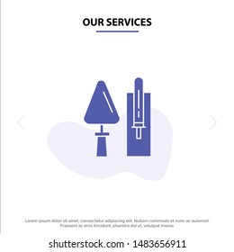 Our Services Trowel, Brickwork, Construction, Masonry, Tool Solid Glyph Icon Web card Template