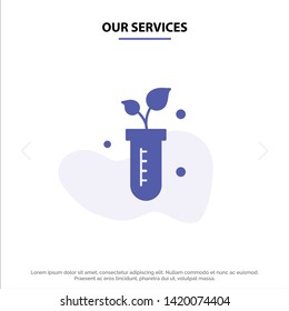 Our Services Tube, Plant, Lab, Science Solid Glyph Icon Web card Template