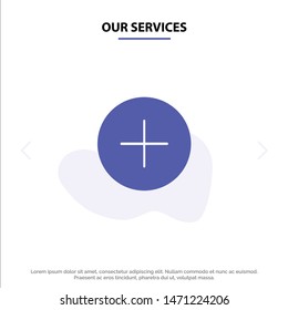 Our Services Twitter, Add, Contact Solid Glyph Icon Web card Template. Vector Icon Template background