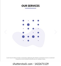 Our Services Unstructured, Data, Insecure Data, Science Solid Glyph Icon Web Card Template