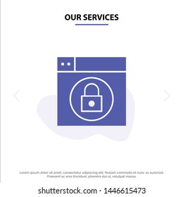 Our Services Web, Design, Lock Solid Glyph Icon Web card Template