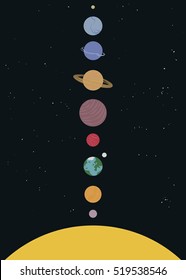 Our solar system with all the planets including dwarf planet Pluto