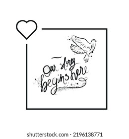 Our story begins here, Typography t-shirt design.