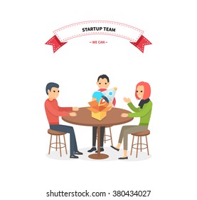 Our success team linear design. Teamwork and business team, our team business, office team, business success, work people, company and leadership, businessman and worker, resource office illustration