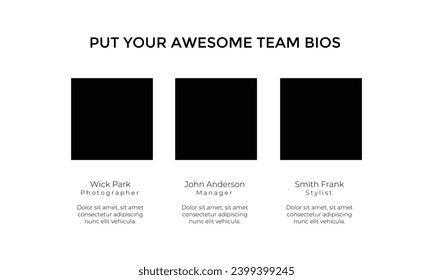 Our team company presentation template, with sample text about team member background