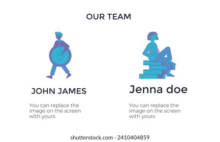 Unsere Vorlage für die Unternehmenspräsentation unseres Teams mit Beispieltext auf Teammitgliedshintergrund