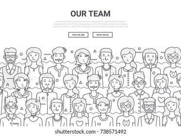 Our Team Doodle Background Vector Illustration with Various Concept such as People, About Us, Unite, etc