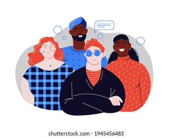 Our team. Flat style modern outlined vector concept illustration. A group of people, crew, team, posing together.