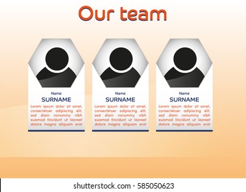 Our team template for website or brochure with orange background