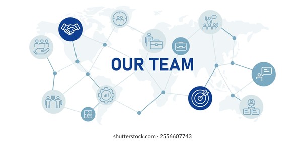 Our team web header background icon set job work communication teamwork member staff global company corporate group business