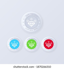 Our Values Button In 3d Style. Values Icon Set. Web Icon Set Design For Multiple Use