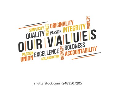 Our Values Corporate Office Branding, Wall Decal, Wall Sticker Design Vector Templates