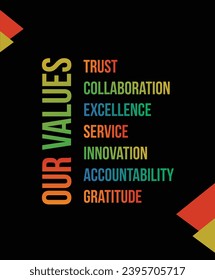 Our Values Typography Poster or Wall Decal, Office Branding Template Vector