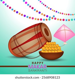 Our vector illustration captures the essence of Makar Sankranti's colorful celebrations, with a stunning array of traditional sweets and delicacies taking center stage.