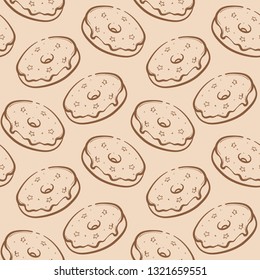 Ourline Donut Seamless Pattern On The Brown Background