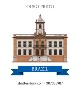 Ouro Preto in Brazil. Flat cartoon style historic sight showplace attraction web site vector illustration. World countries cities vacation travel sightseeing South America collection.