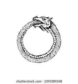  Ouroboros. Abstract hand Drawn Snake Eating Tail Illustration