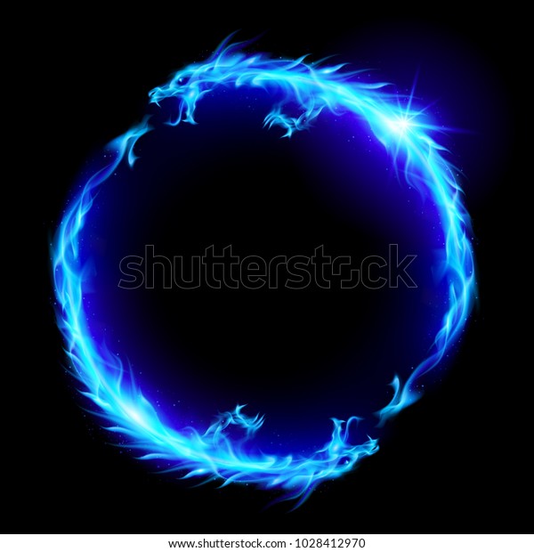 ウロボロスのコンセプトの象徴 生まれ変わりとクンダリーニのアルケミカル魔法の象徴 龍の青い炎の輪 のベクター画像素材 ロイヤリティフリー