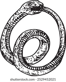 Ouroboros - hand drawn vector illustration of ancient serpent symbol