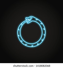 Ouroboros icon in glowing neon style. Ancient symbol of infinity. Snake eating his own tail. Vector illustration.