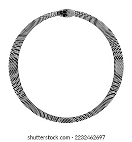 Ouroboros illustration in rough woodcut style