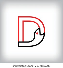 Ouroboros infinity letter D logo design. Self-eating snake linear design for companies. Traditional reptile template