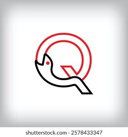 Ouroboros infinity letter Q logo design. Self-eating snake linear design for companies. Traditional reptile template