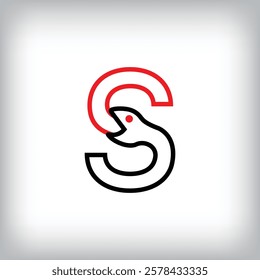 Ouroboros infinity letter S logo design. Self-eating snake linear design for companies. Traditional reptile template