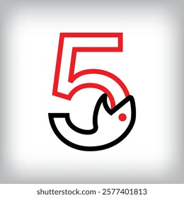 Ouroboros infinity number 5 logo design. Self-eating snake linear design for companies. Traditional reptile template