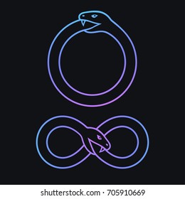 Ouroboros line icons, snake biting its tail. Modern stylish logo vector signs.