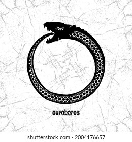 Ouroboros logo mockup, snake eating its own tail, eternity esoteric symbol, vector sign