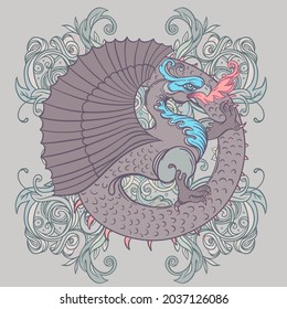 Ouroboros. Serpent or dragon eating its own tail. Ancient symbol of everlasting cycle of life, death, and rebirth. Serpent tattoo design, witchcraft, masonic, vector illustration