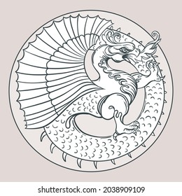 Ouroboros. Serpent or dragon eating its own tail. Ancient symbol of everlasting cycle of life, death, and rebirth. Serpent tattoo design, witchcraft, masonic, vector illustration