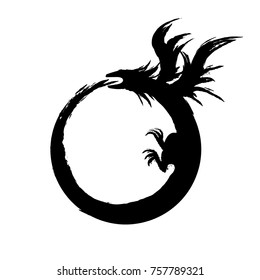 Ouroboros sign, alchemical magical symbol of reincarnation and kundalini, eps10 vector