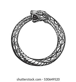 Ouroboros. Snake eating its own tail. Eternity or infinity symbol