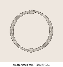 Ouroboros, snake eating its own tale. Two serpents, symbol of infinity. Detailed vector illustration, EPS 10