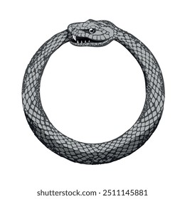 Ouroboros! Serpente come cauda, mitologia eternidade símbolo místico esotérico abstrato serpente dragão círculo círculo círculo círculo infinito ciclo mágico espiritual conceito original ilustração vetorial