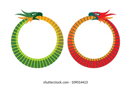 Ouroboros is a symbol depicting a serpent eating its own tail.Represents cyclicality,  something constantly re-creating itself, eternal (phoenix).Important in religion, mythology, alchemy (wikipedia)