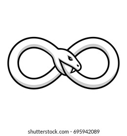 Ouroboros symbol, snake curled in infinity symbol eating its tail. Alchemy icon or logo, isolated vector illustration.