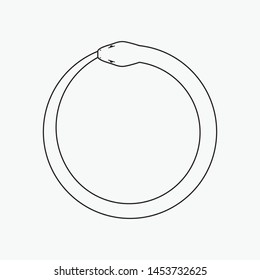 Ouroboros, symbol of snake eating its own tail. vector illustration isolated on white background. Line design, editable stokes