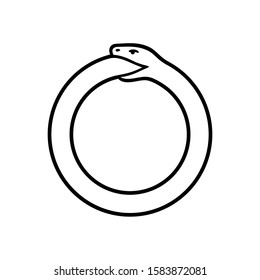 Ouroboros symbol, snake eating its own tail. Simple black and white drawing. Modern circle logo, vector illustration.