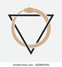 Símbolo de Ouroboros con triángulo. Ilustración del vector aislada en fondo blanco