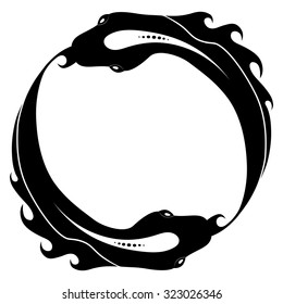 Ouroboros tattoo design. Fish. Snake. Isolated on white background